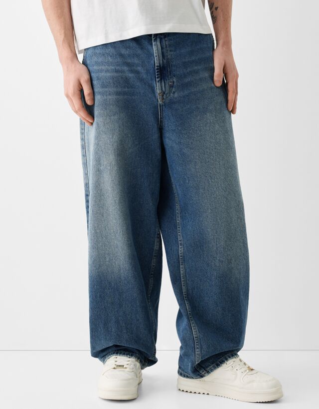 Bershka Skater-Fit-Jeans Im Washed-Look Herren 32 Blau
