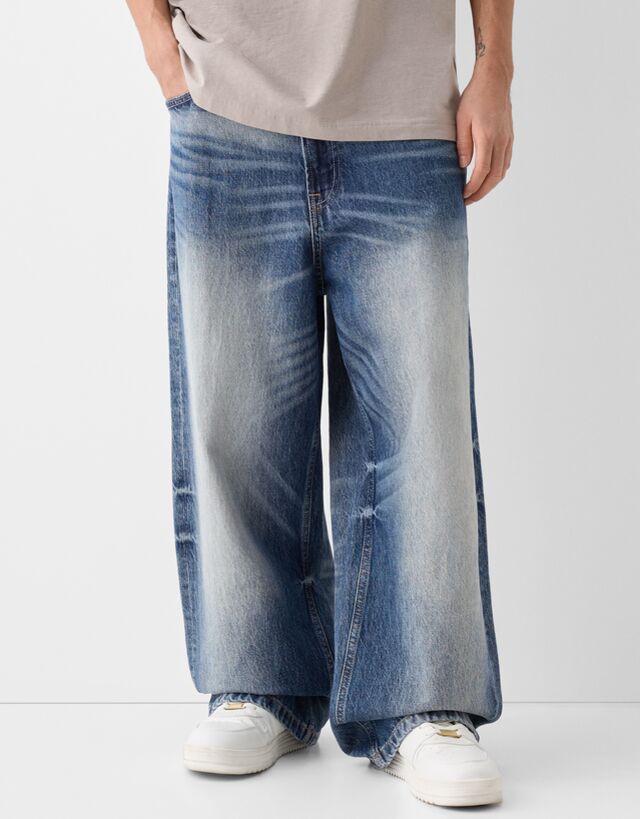 Bershka Super-Baggy-Jeans Herren 46 Blau