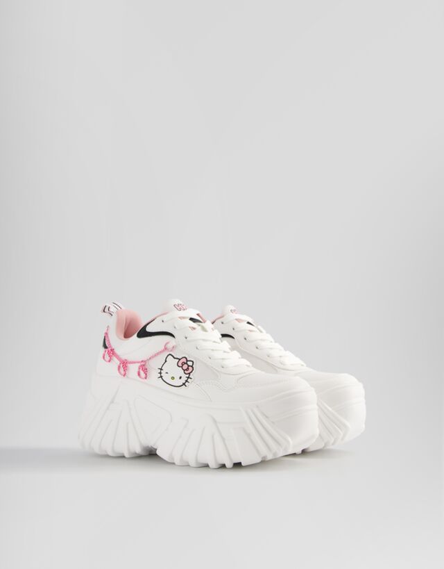 Bershka Sneakers Con Plateau Hello Kitty Gioiello Donna 40 Bianco
