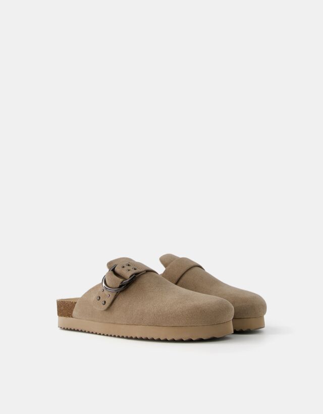 Bershka Zueco Hebilla Detalle Tachas Mujer 41 Taupe