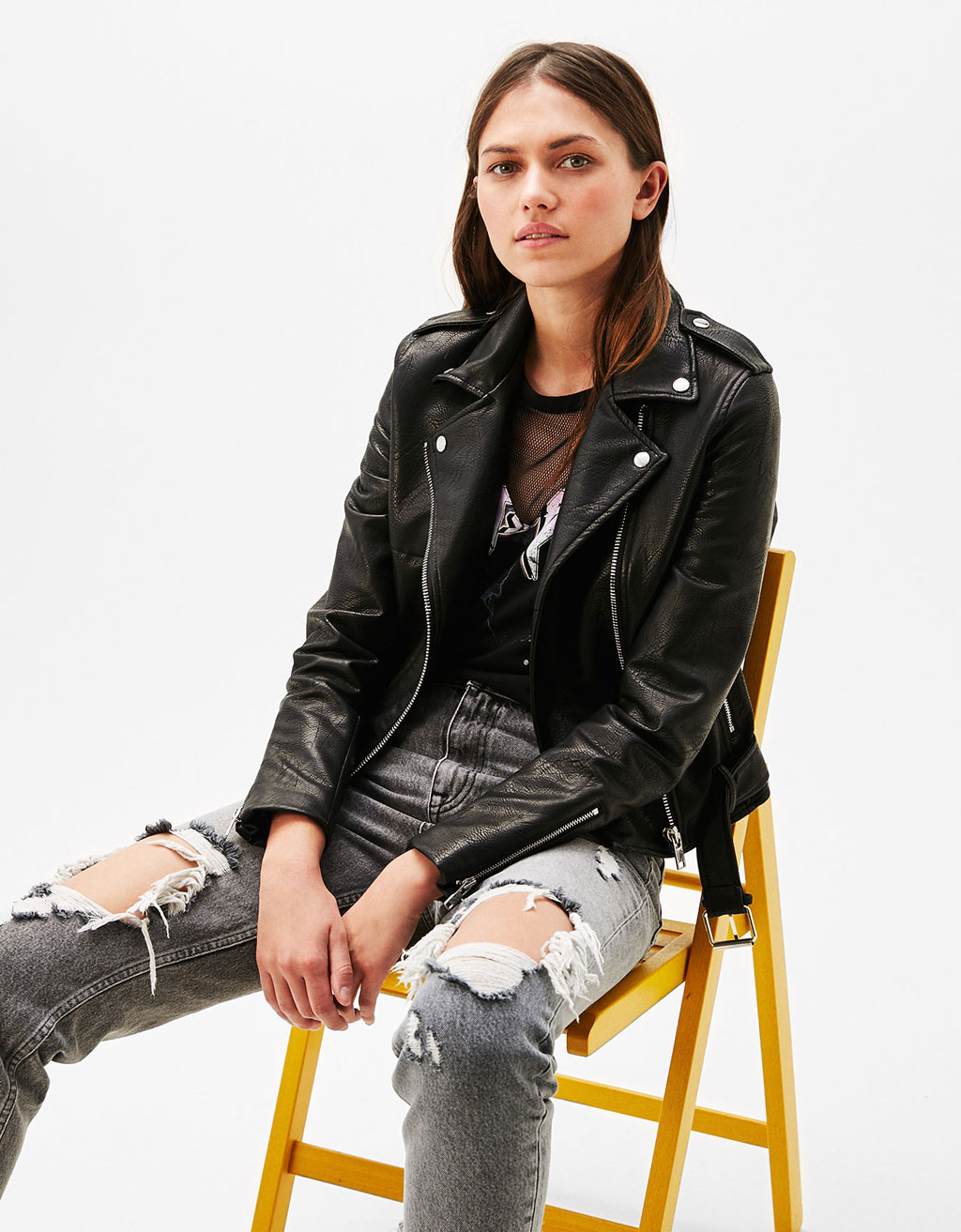 Women S Jackets Er For Spring Summer 2017 Bershka Faux Leather Biker Jacket