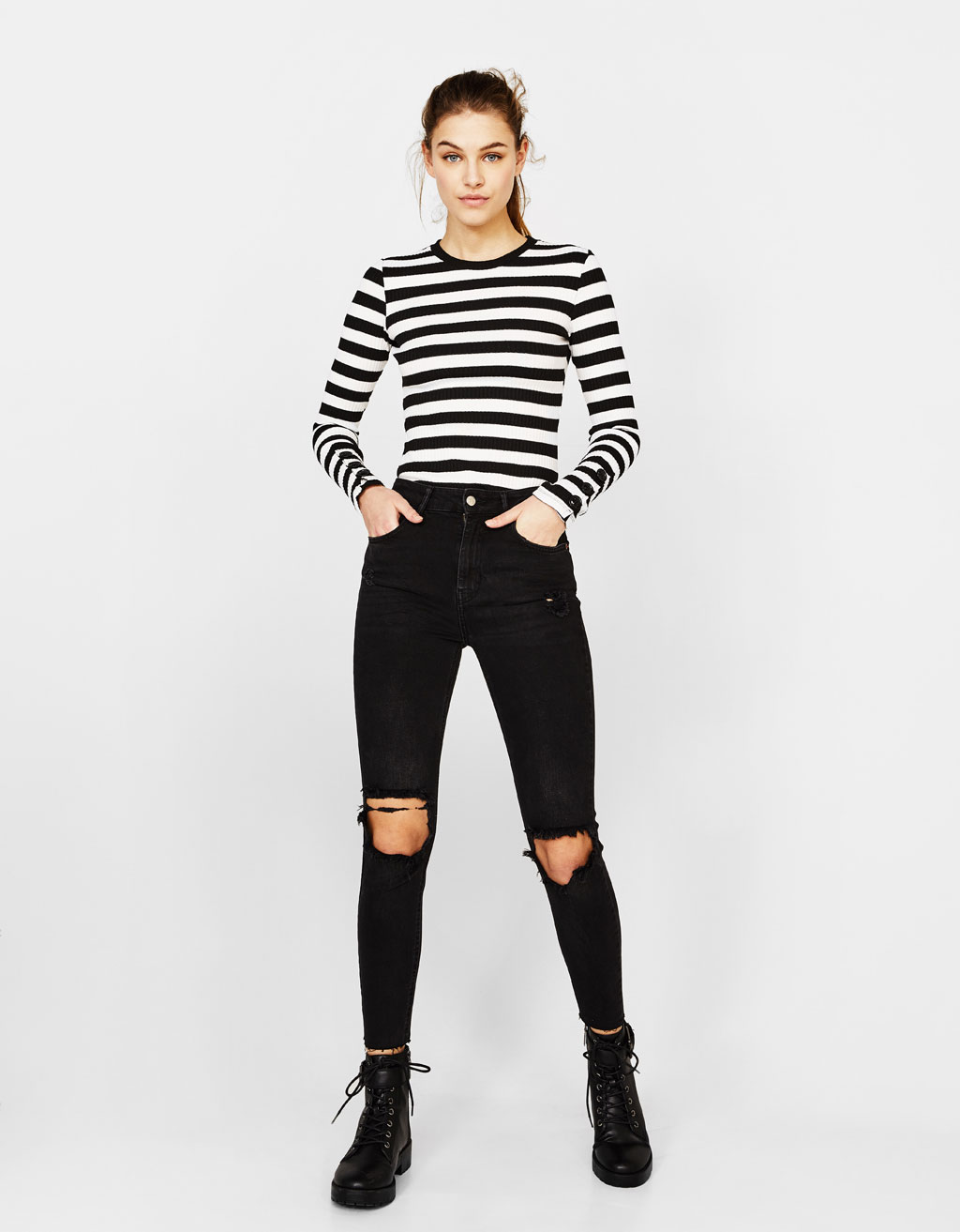 bershka black ripped jeans