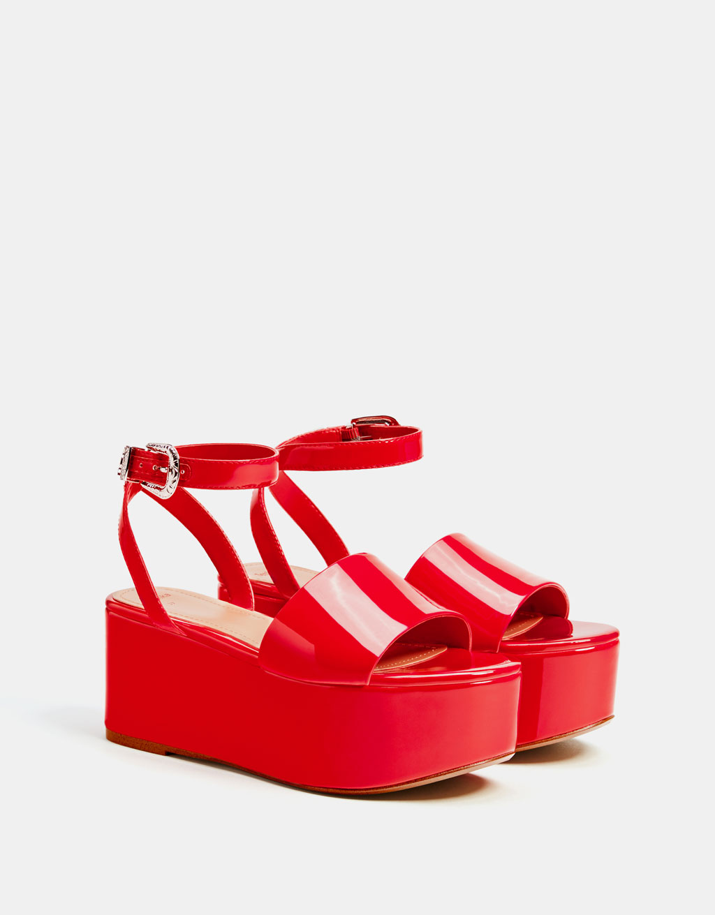 Faux Patent Leather Platform Sandals 