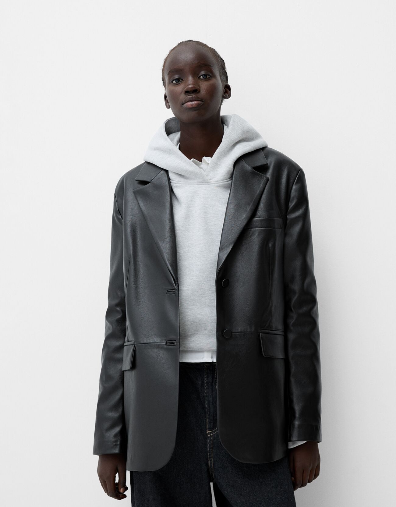 Efecto Piel Chaqueton Mujer Bershka Camisa Blazer Efecto Piel