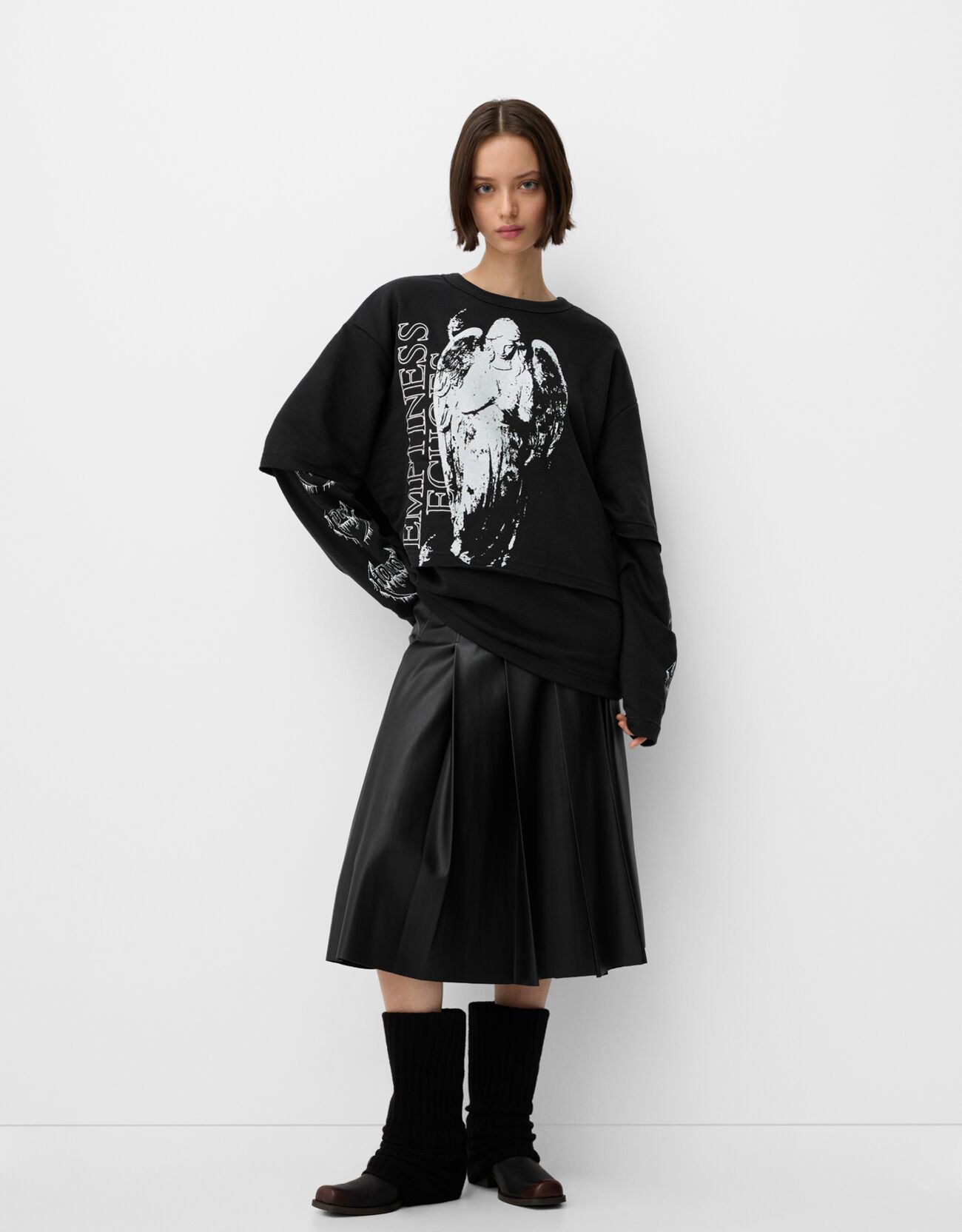 Telier Falda Midi Efecto Piel Tablas de Bershka