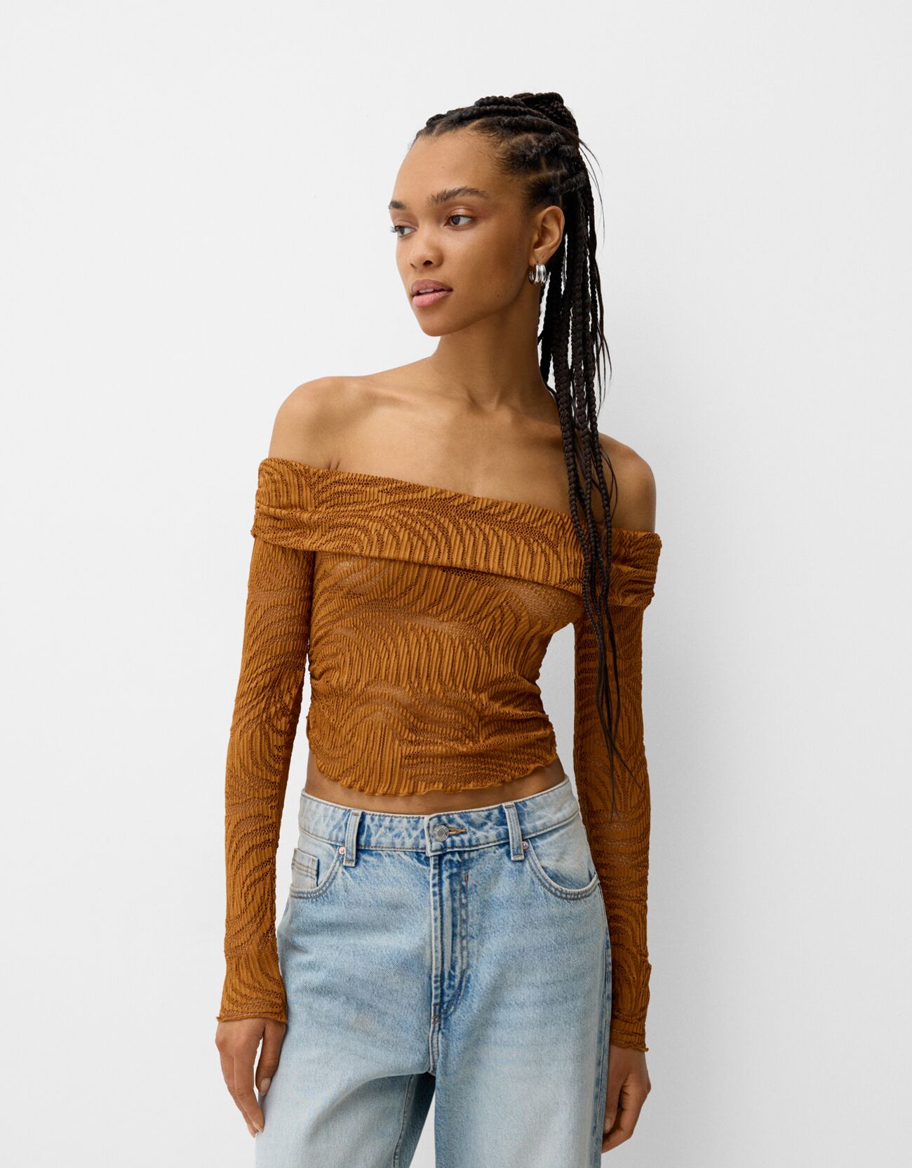 Telier Camiseta Manga Larga Bardot Rustica de Bershka