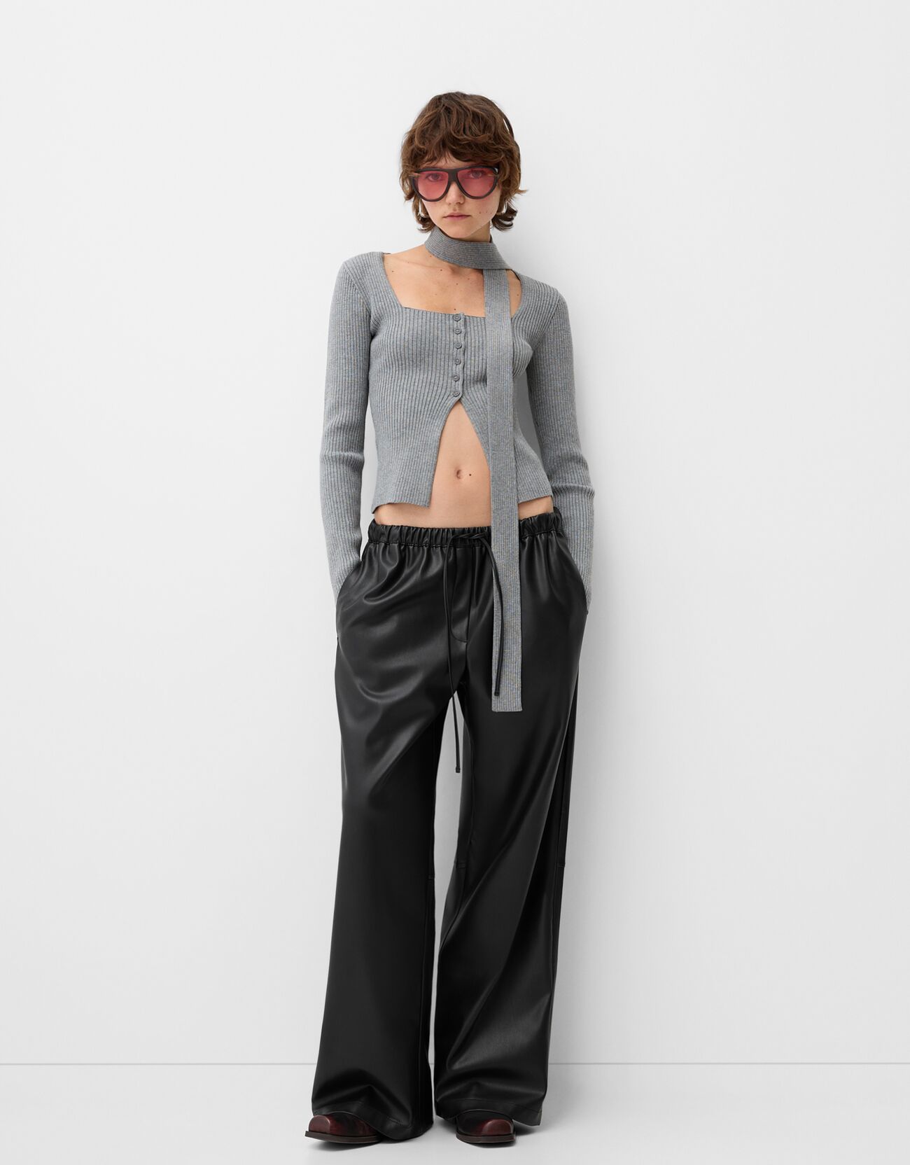 Pantalon Ancho Bershka Pantalon Efecto Piel Telier Pantalón Ancho