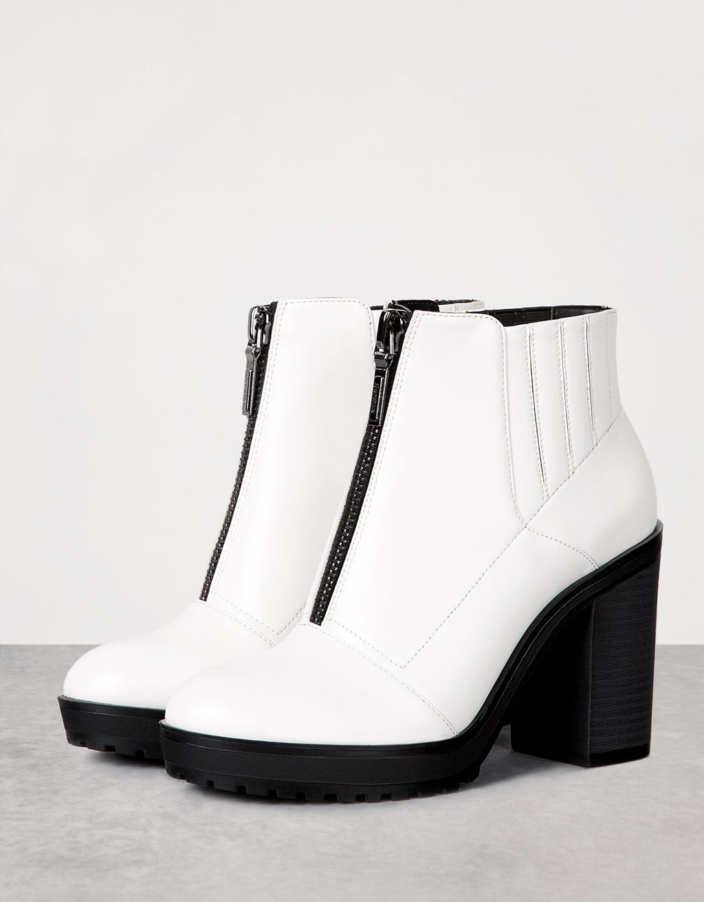 bershka lace up heeled boot in white