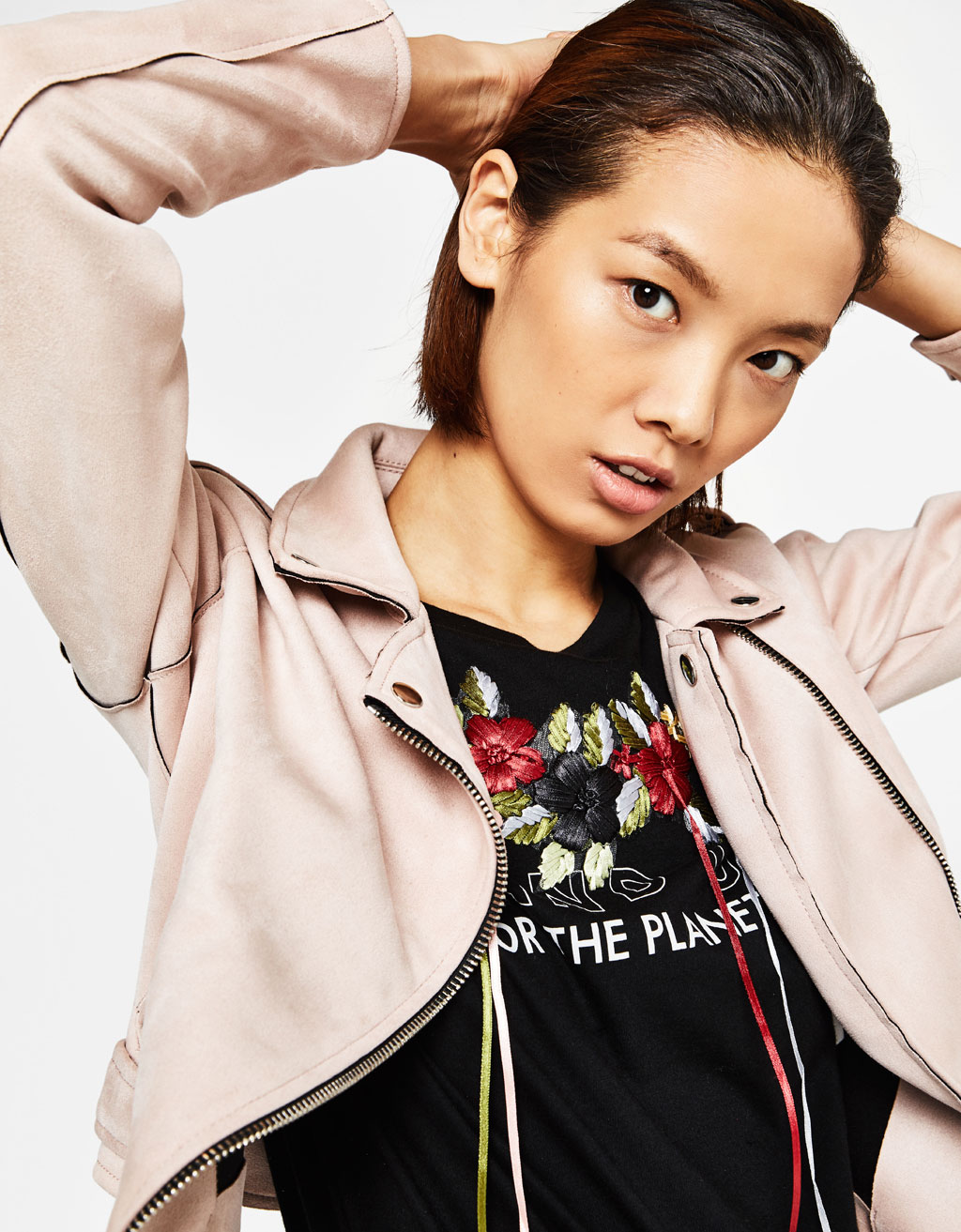 Pink leather clearance jacket bershka