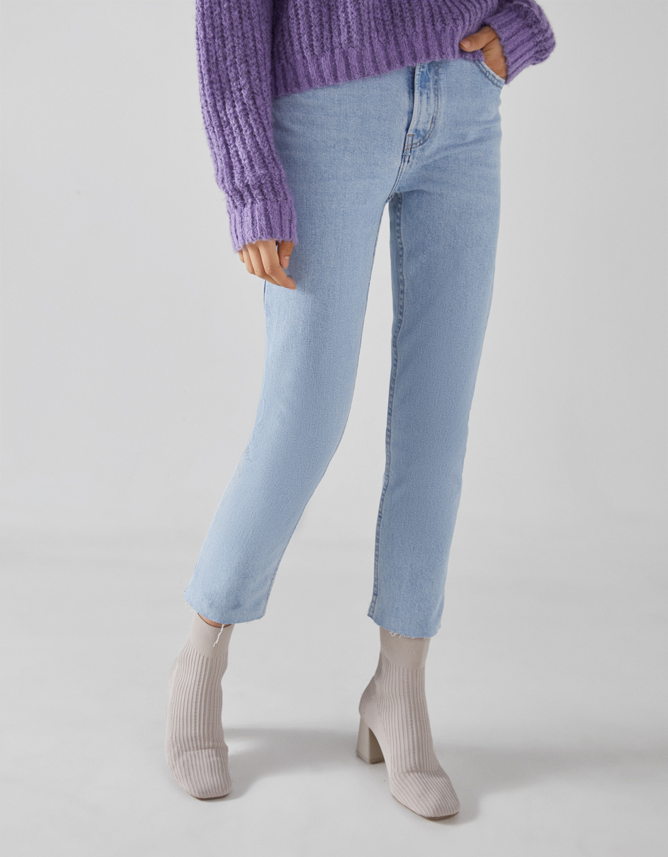 straight cropped high waist jeans