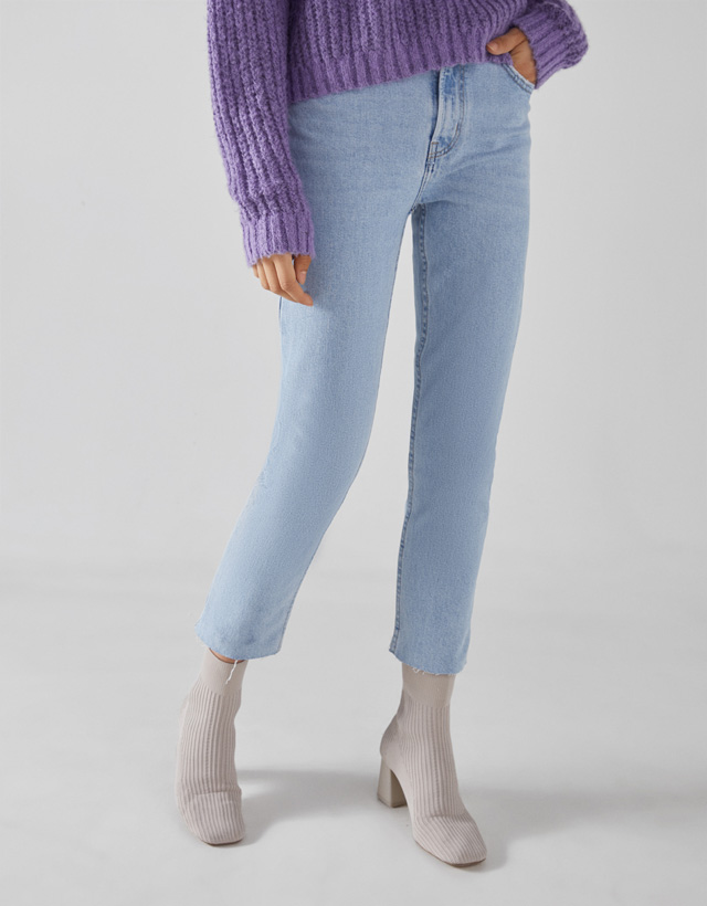 bershka straight cropped jeans