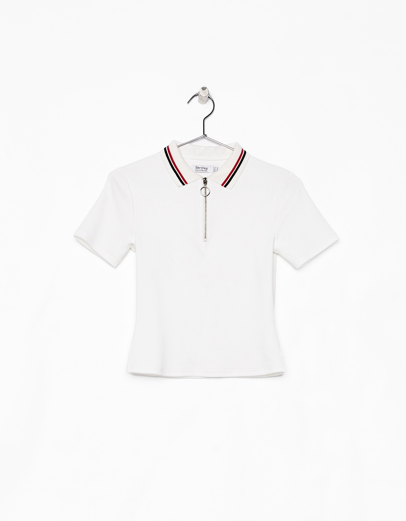 white zip up polo