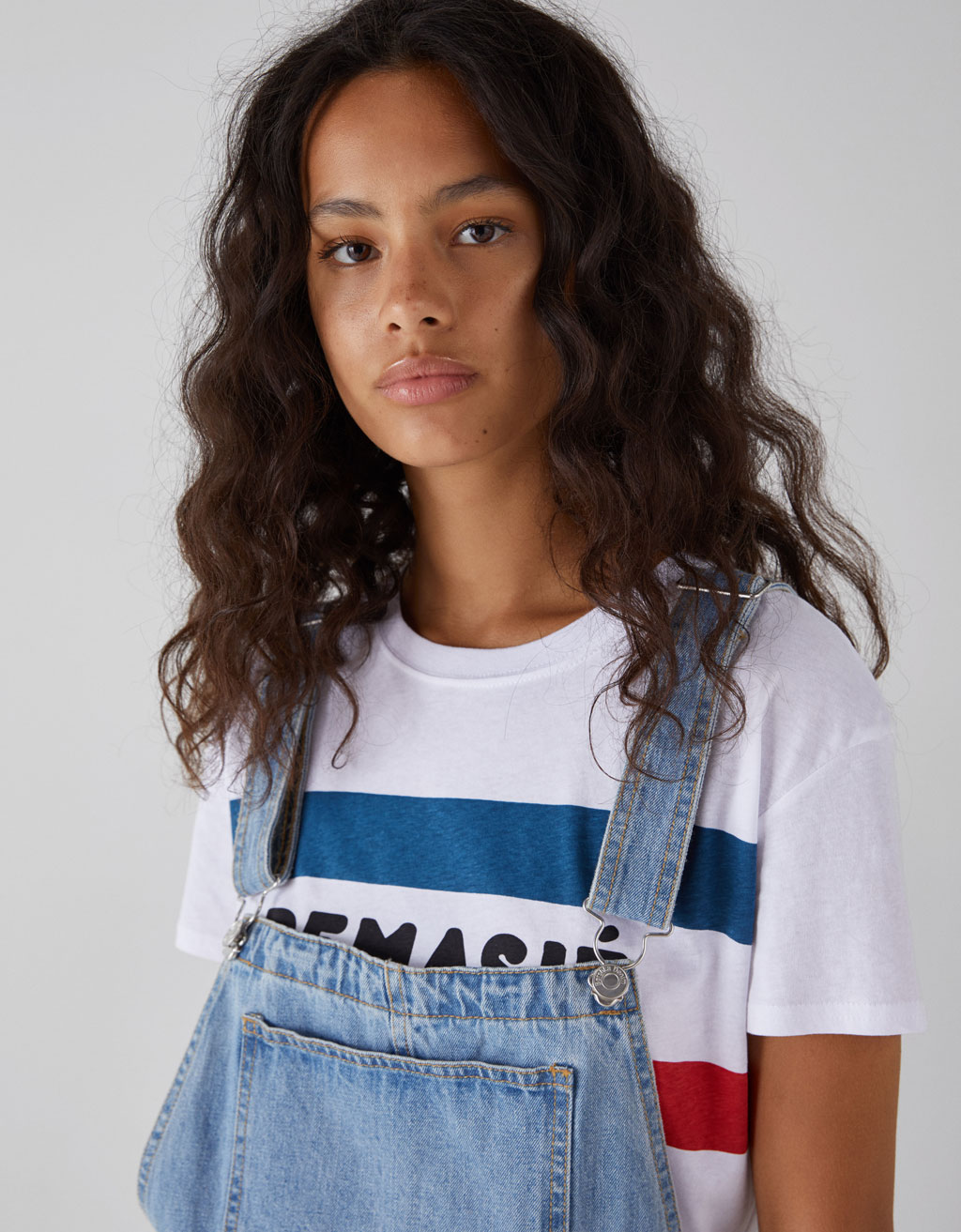 Denim Pinafore Dress Null Bershka United States