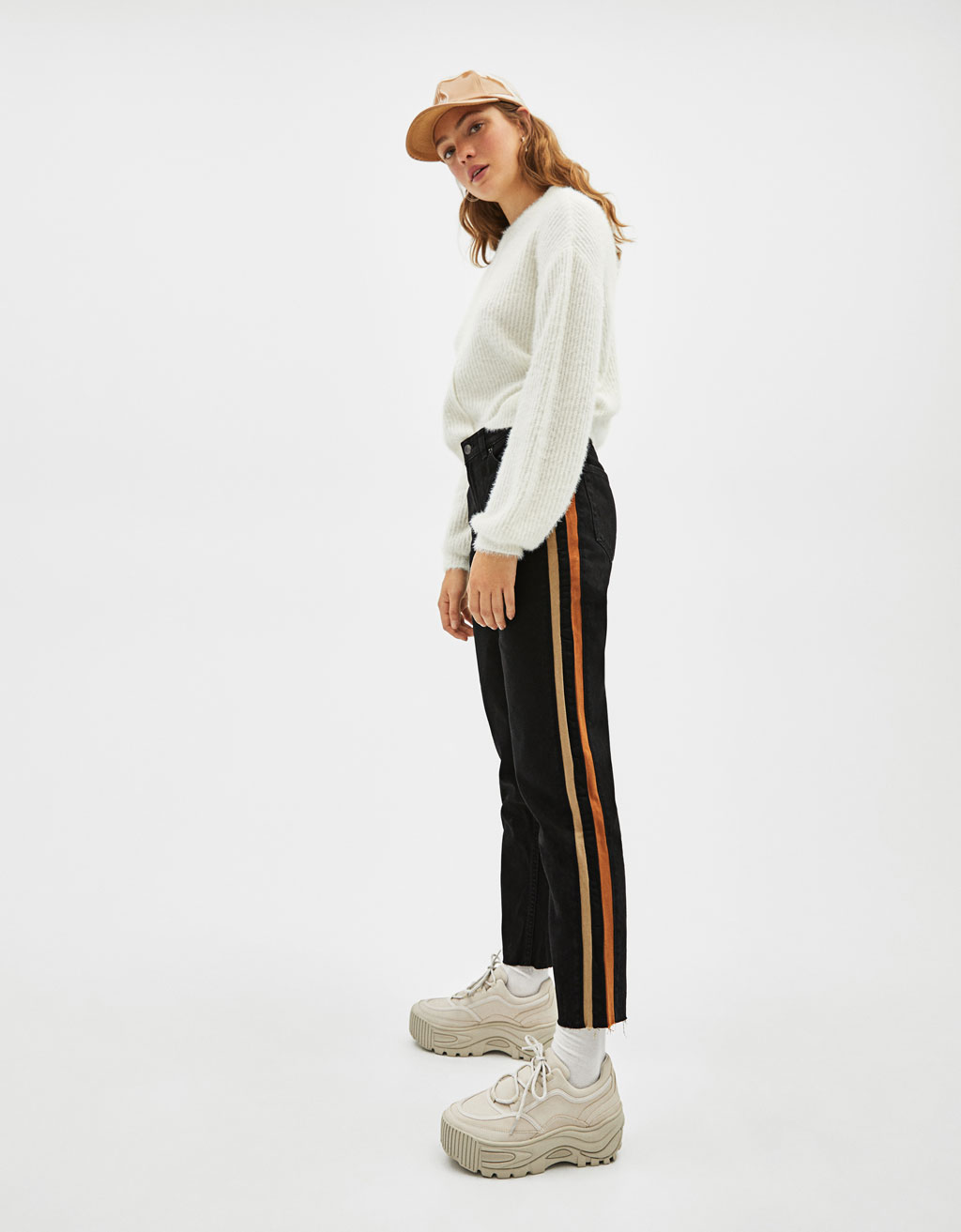 mom jeans with stripe down side