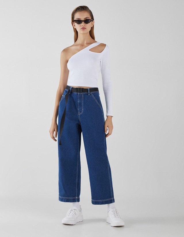 Culotte-Jeans mit halbhohem Bund