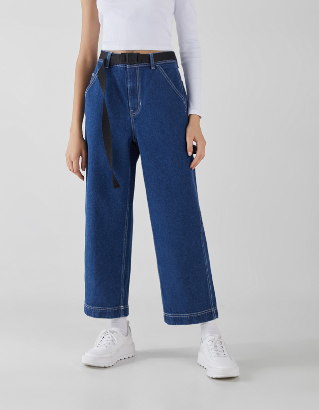 Culotte-Jeans mit halbhohem Bund