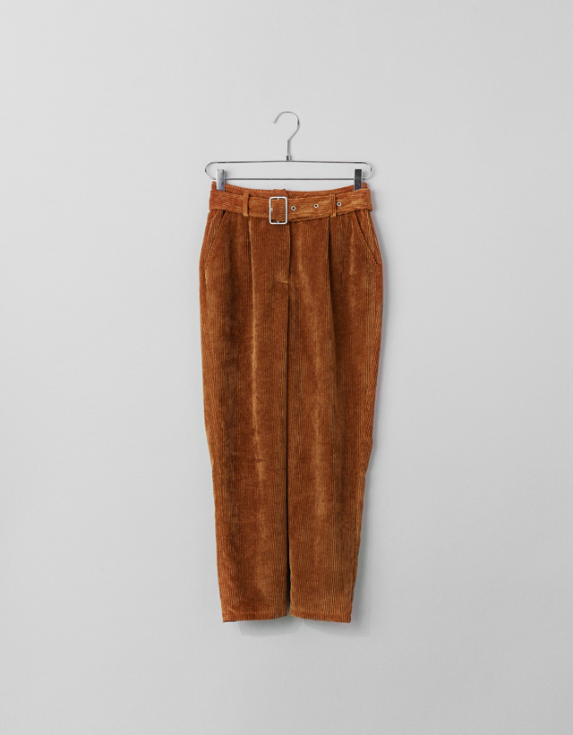 Carrot fit corduroy trousers with belt 