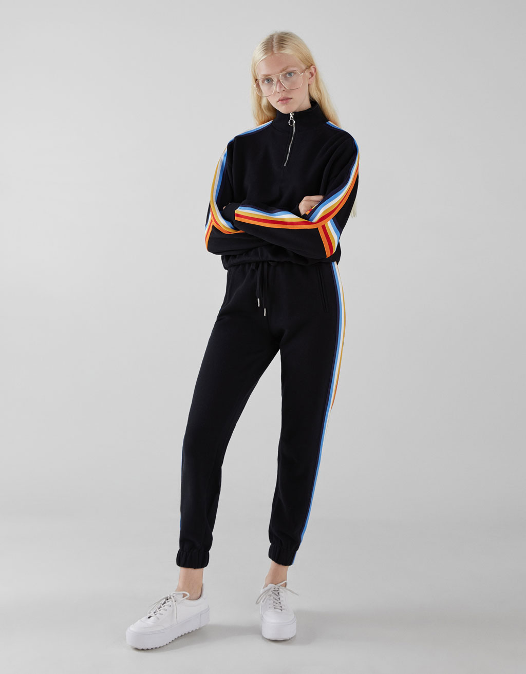Plush joggers with side stripes - Trousers - Bershka Costa Rica