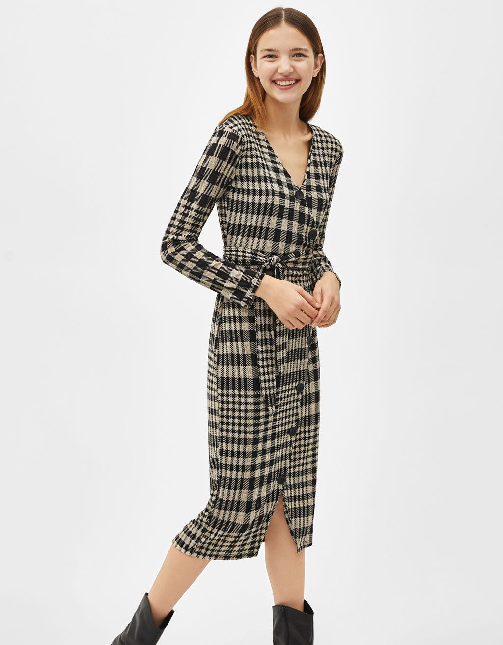 checked wrap dress
