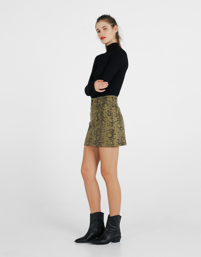 snakeskin denim skirt