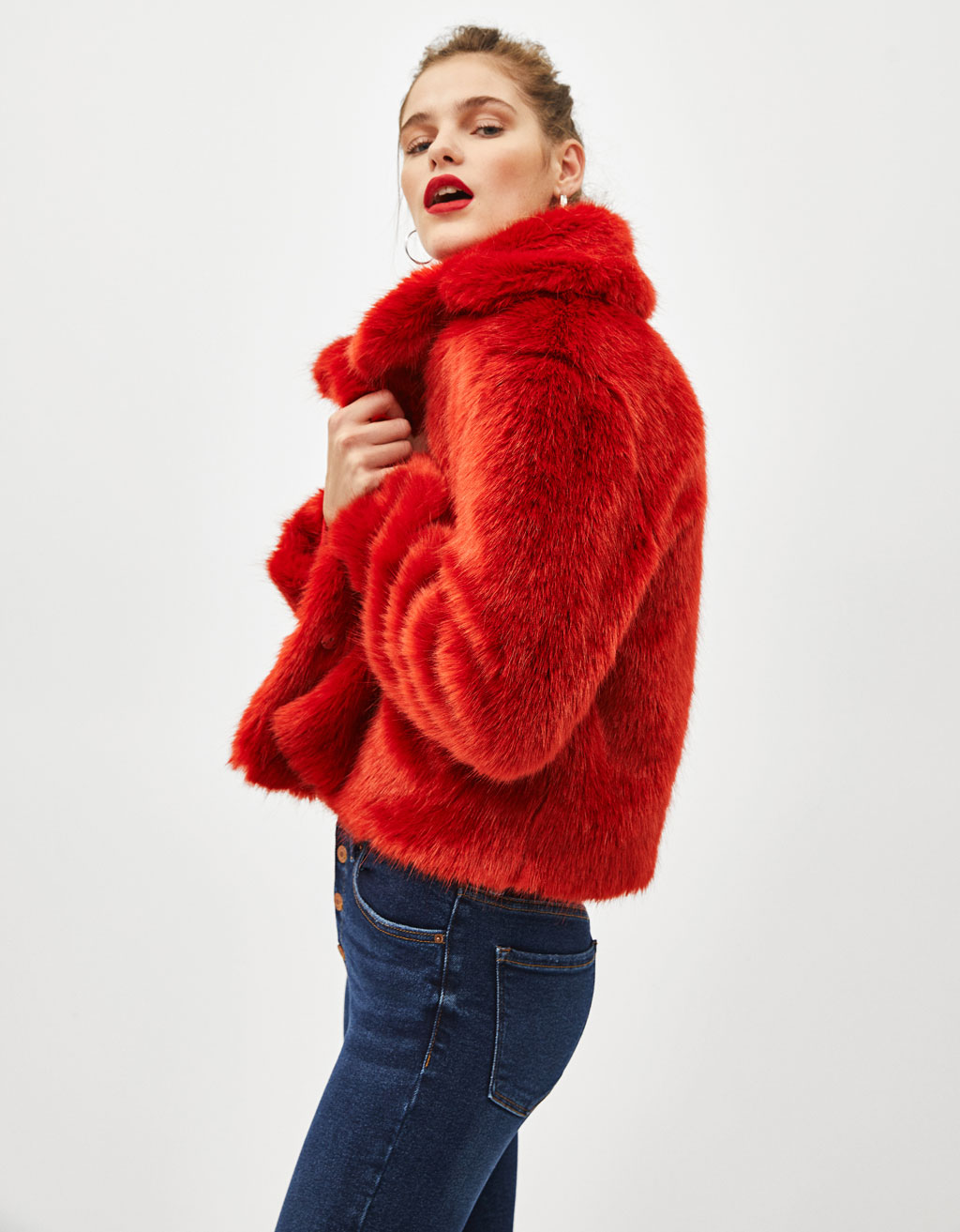 short red faux fur coat