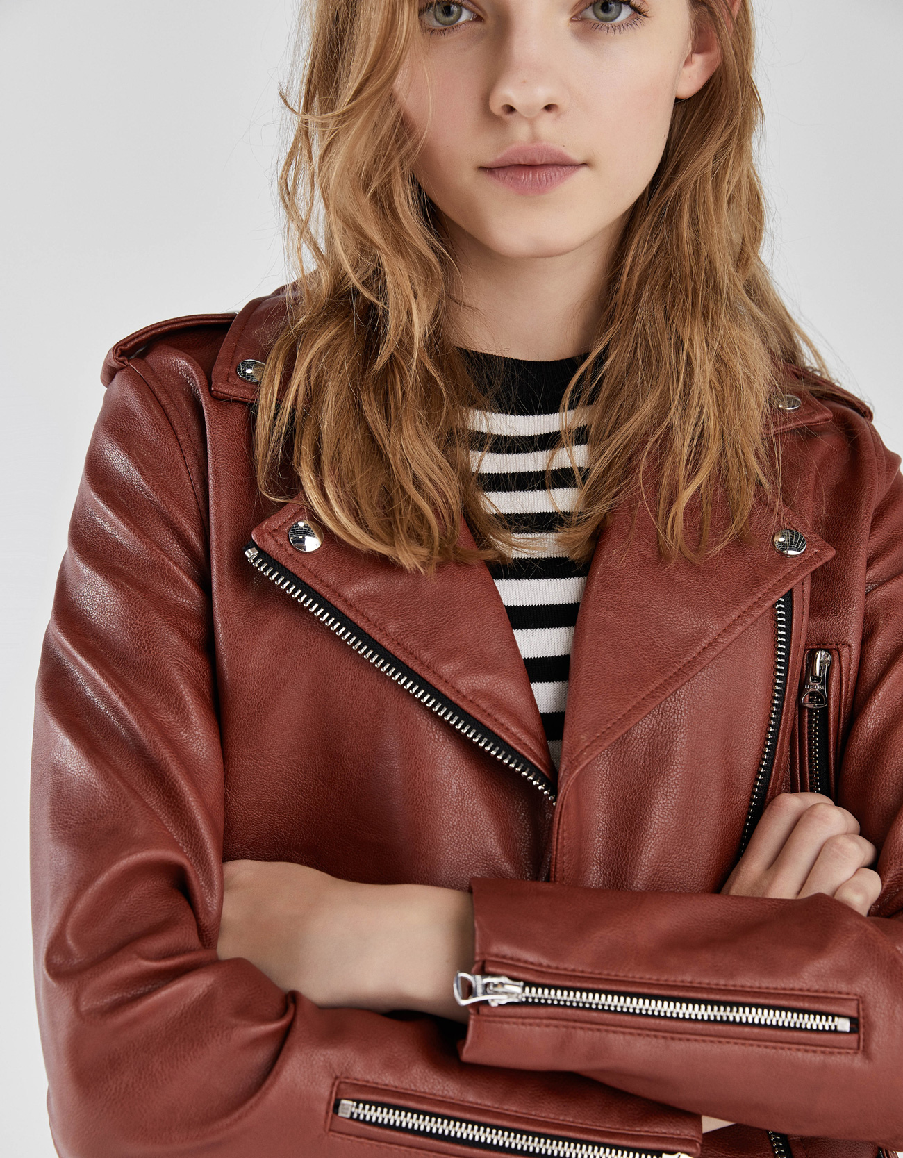 Faux Leather Biker Jacket With Belt Culotte Bershka Ireland Faux Leather Biker Jacket With Belt