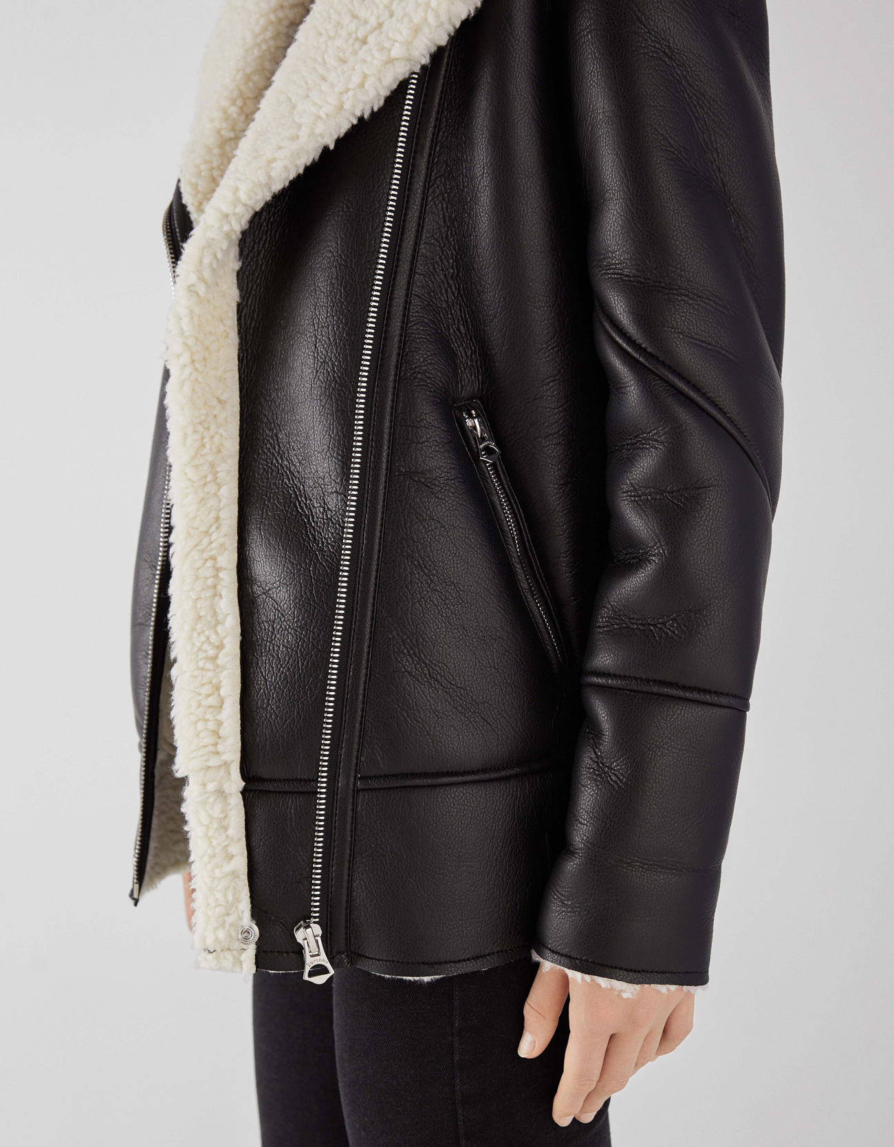 Faux Leather Biker Jacket With Shearling Lining Coats Faux Leather Biker Jacket With Shearling Lining
