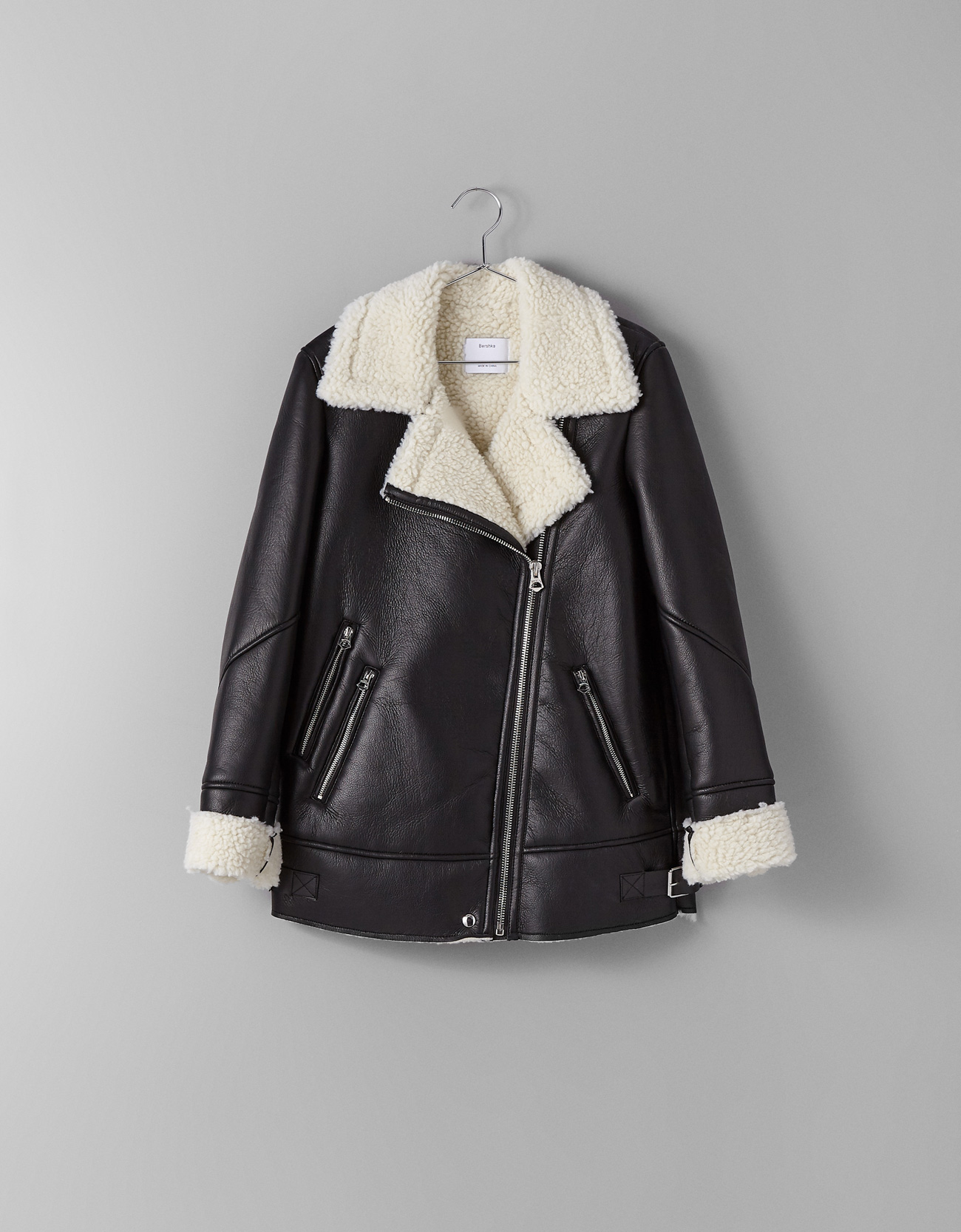Faux Leather Biker Jacket With Shearling Lining Skirts Faux Leather Biker Jacket With Shearling Lining