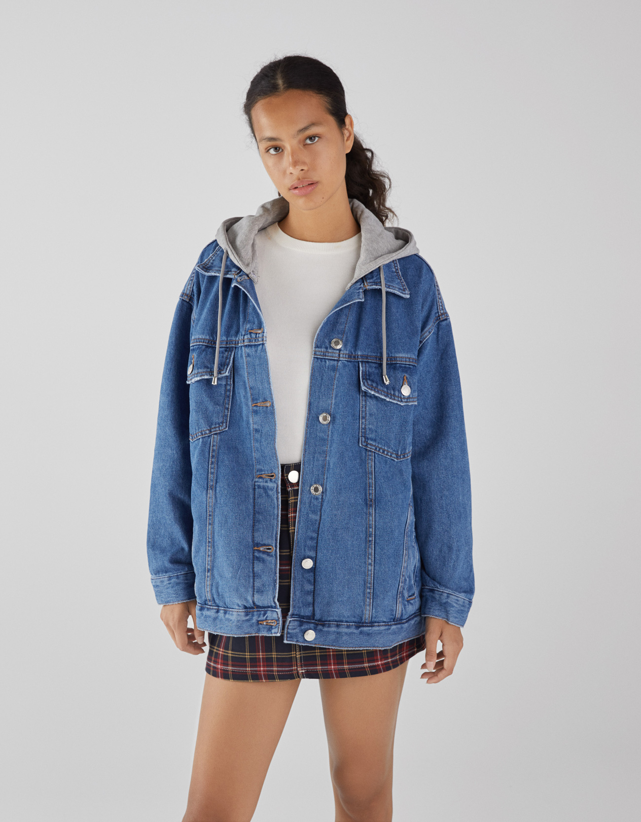 Denim jacket with plush hood - Women 