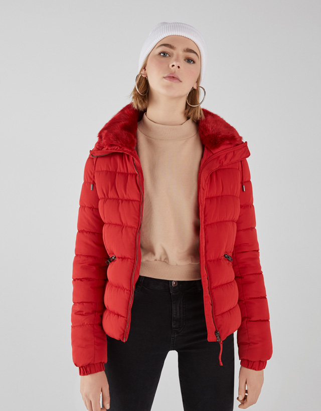 Bershka Puffer jacket with faux fur collar at £49.99 | love the brands