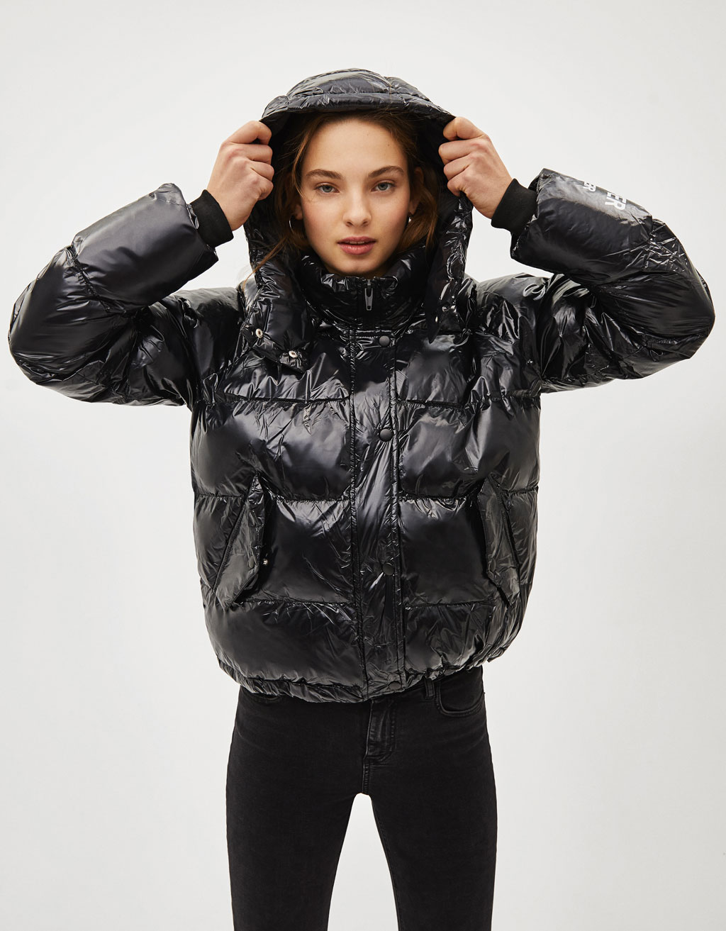 Jackets Clothing Women Bershka United States Puffer Jacket With Hood