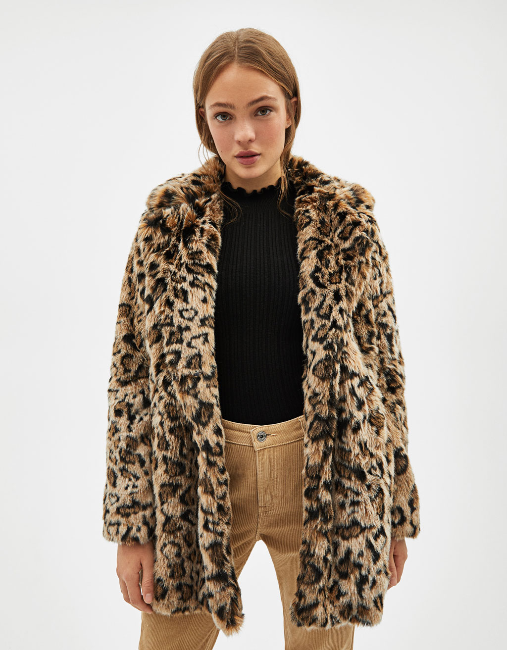 bershka leopard coat