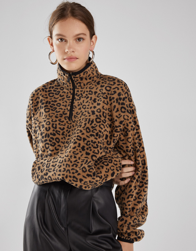 Leopard print fleece sweater - Woman 