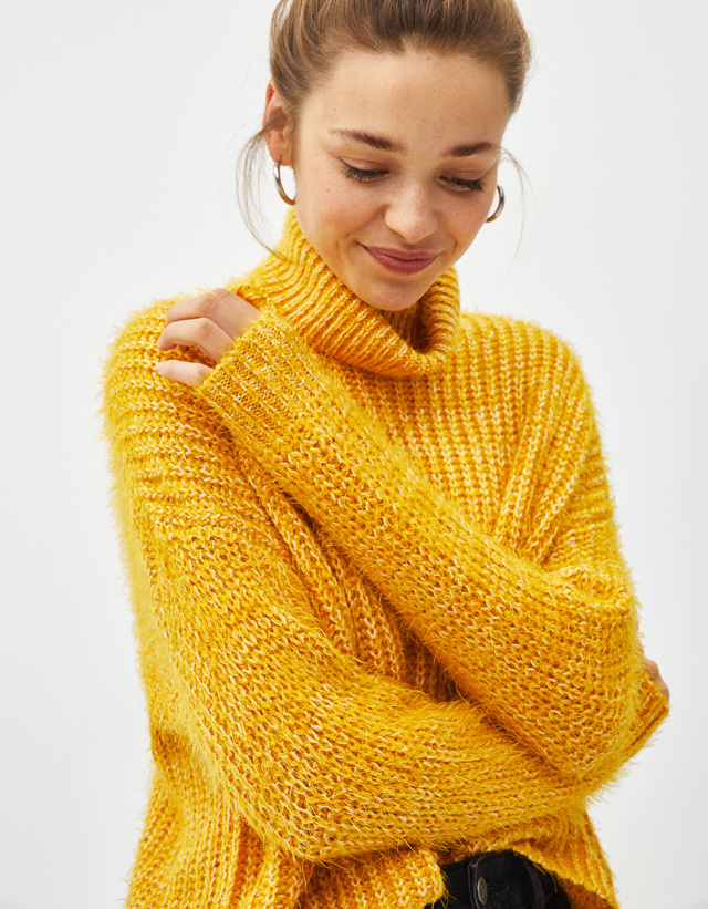 turtleneck yellow sweater