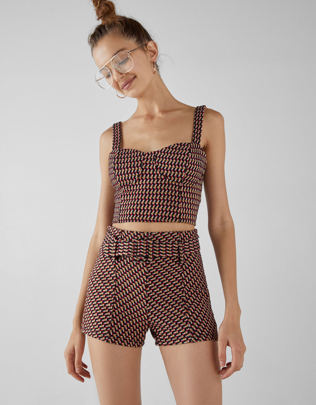 jacquard shorts short sleeve bershka cyprus