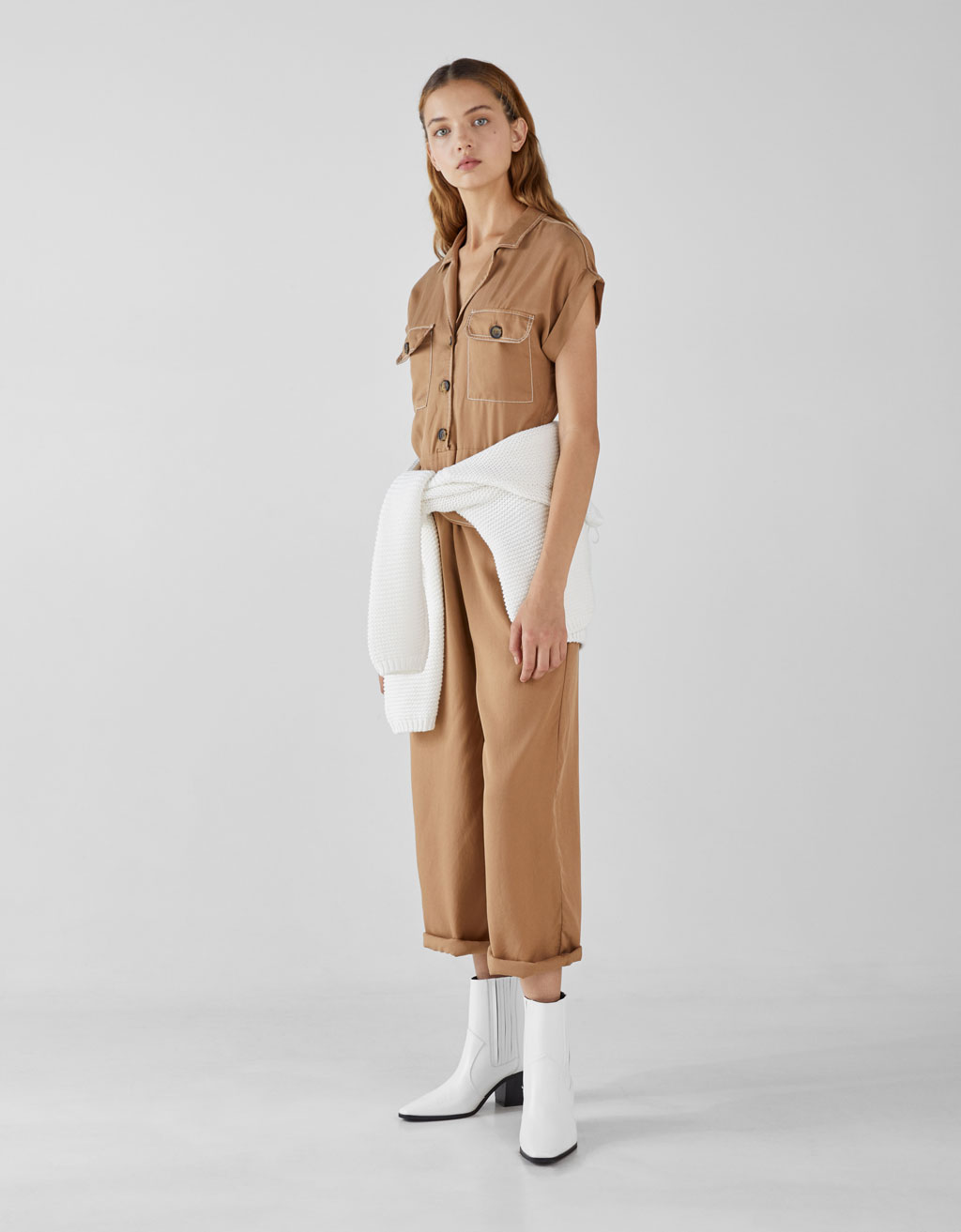 bershka jumpsuit beige