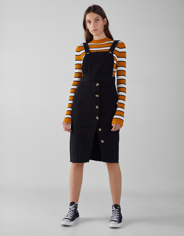 denim button up pinafore dress