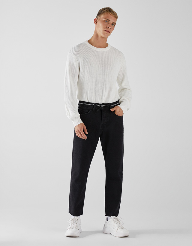 Cropped slim fit jeans with cord - null - Bershka Cyprus