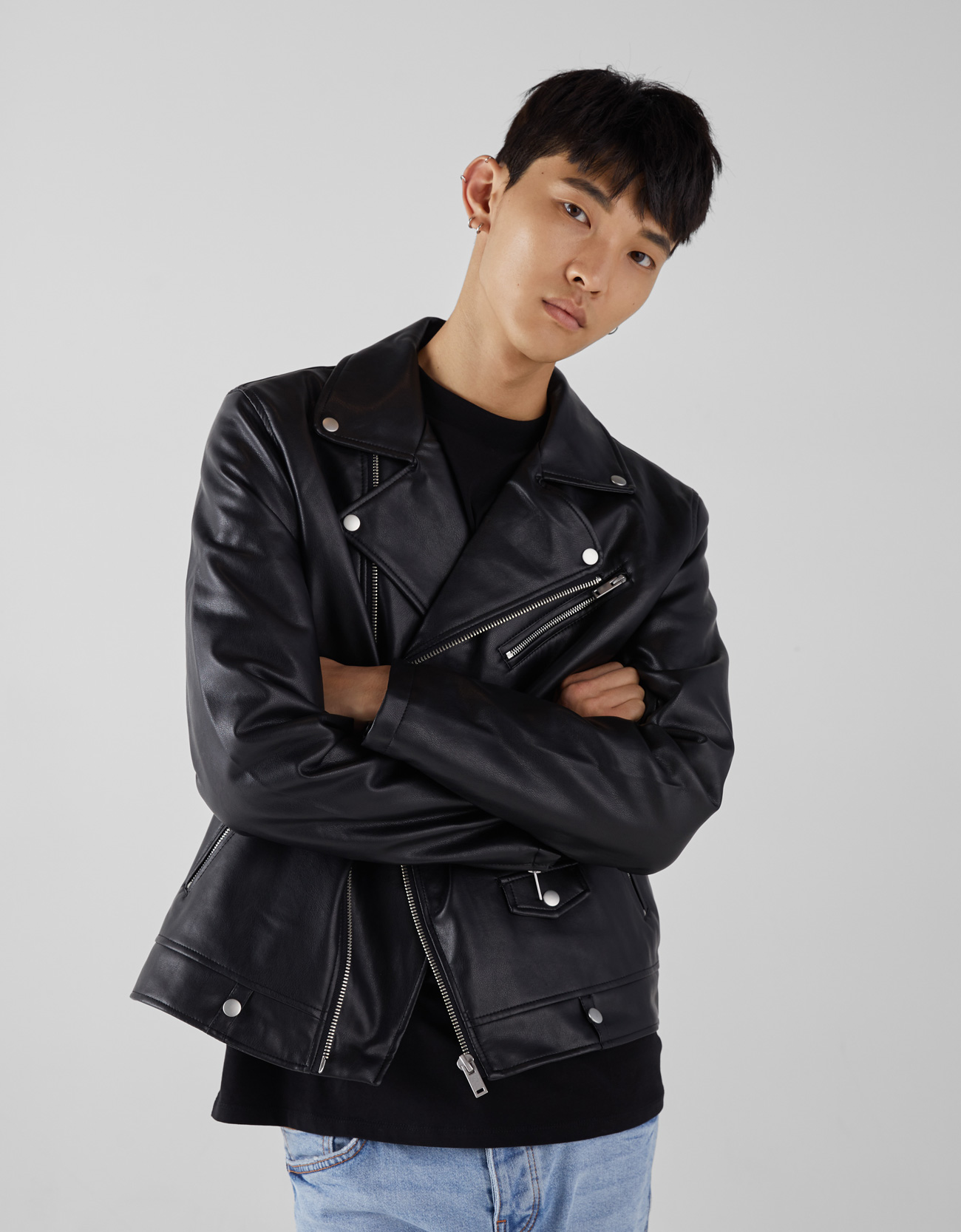 Faux Leather Biker Jacket Look Bershka Turkey Faux Leather Biker Jacket