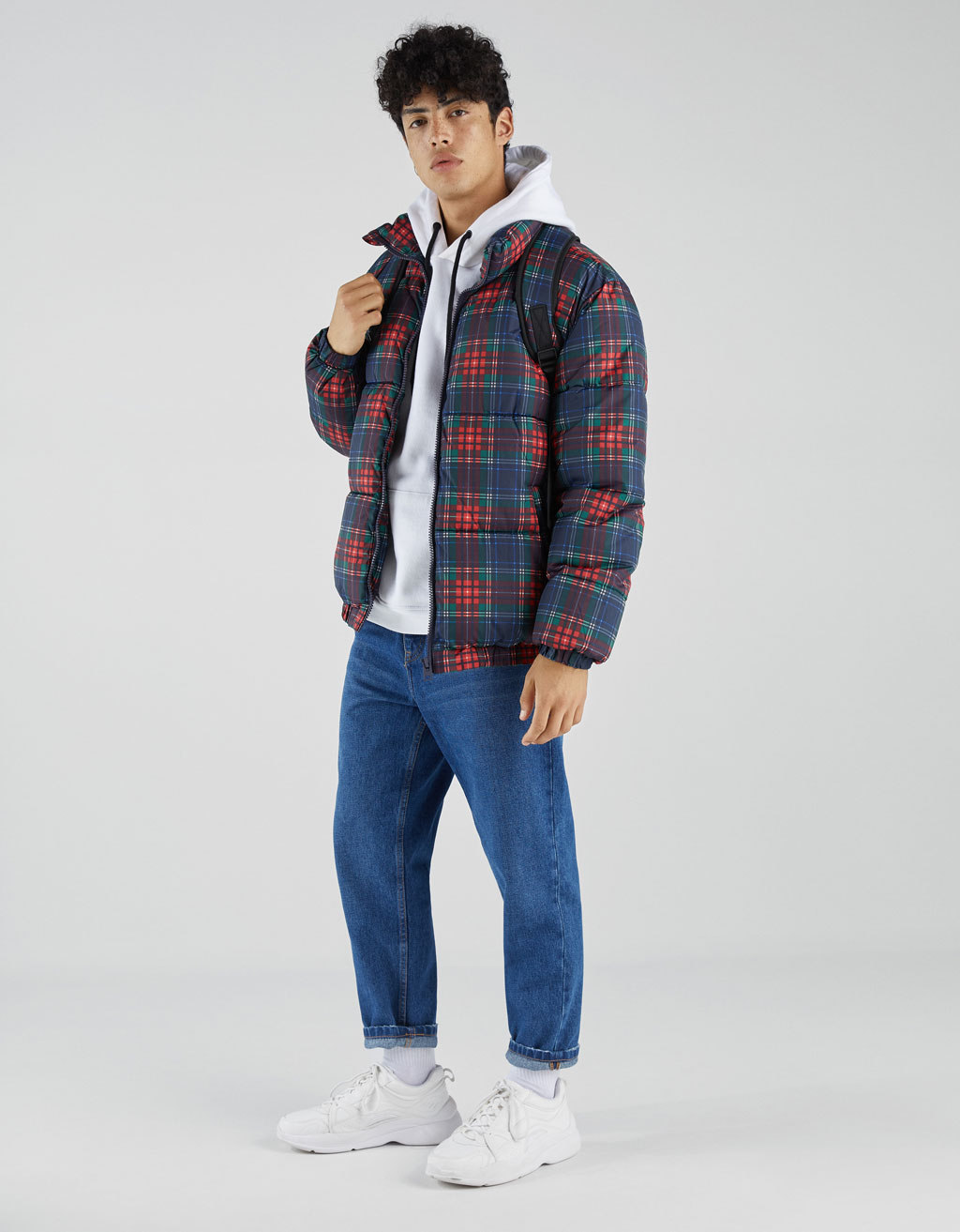 bershka check padded coat