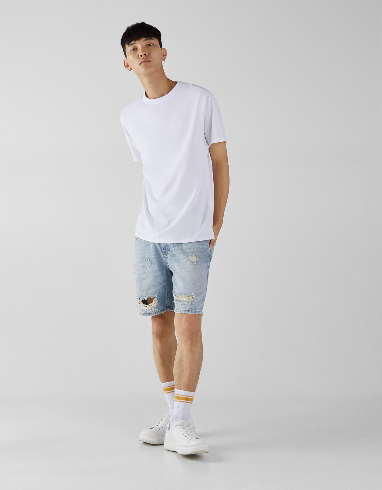 Soluk Efektli Vintage Slim Fit Bermuda Kolsuz Bershka Turkey