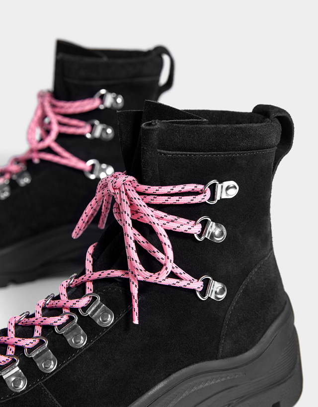bershka leather track sole ankle boots