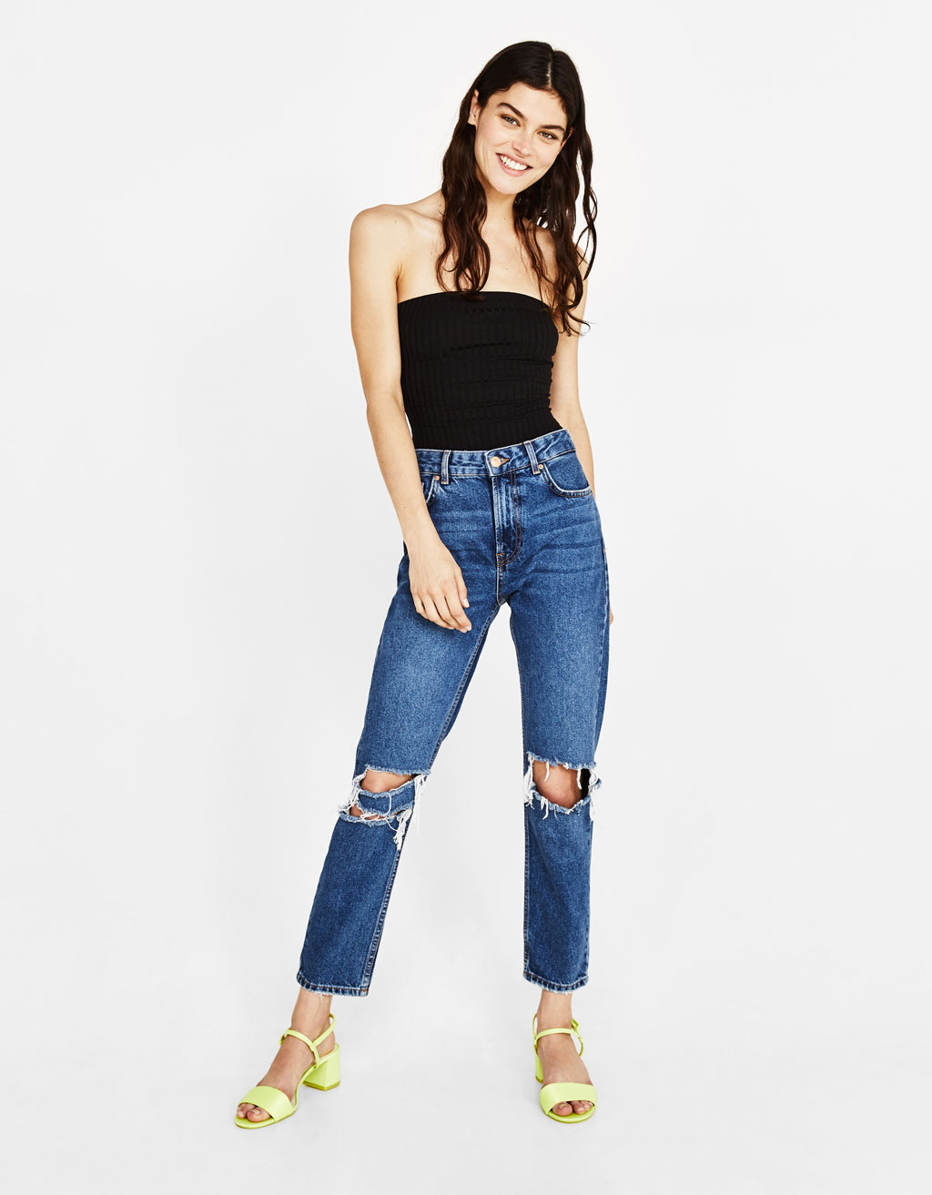 bershka straight cropped high waist jeans