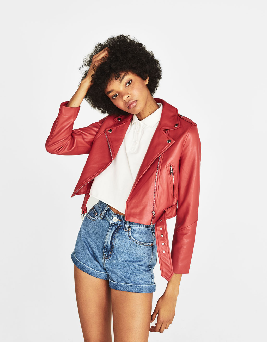 bershka red leather jacket