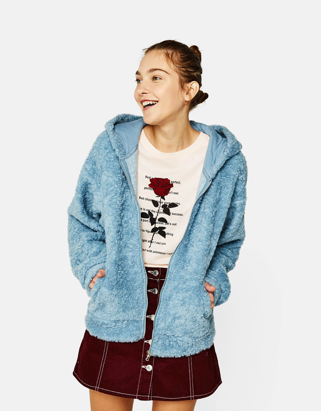 Casaco de efeito de pelo encaracolado com capuz