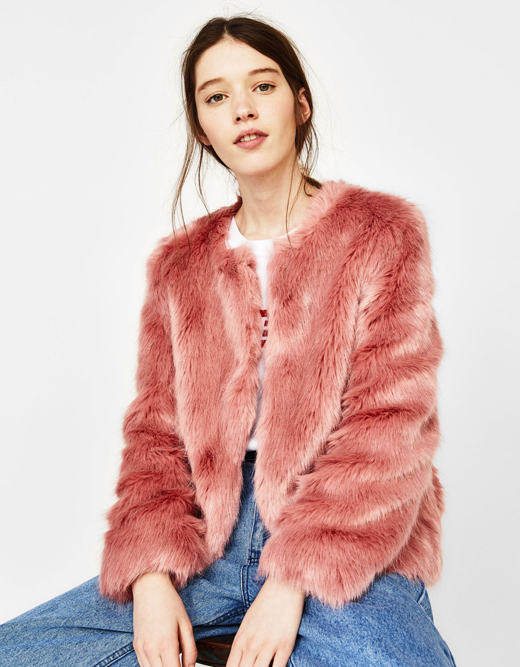 bershka pink fur jacket