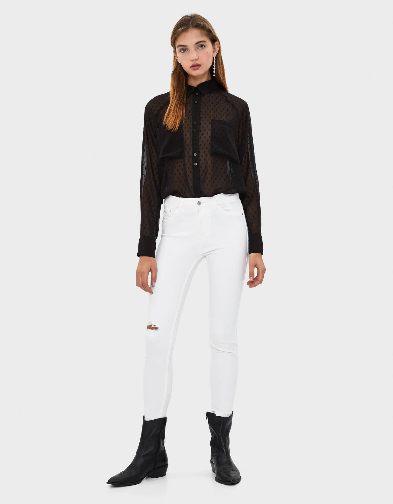 Cropped mid waist skinny jeans - null 