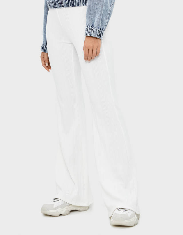 Ribbed flared trousers - New - Bershka 