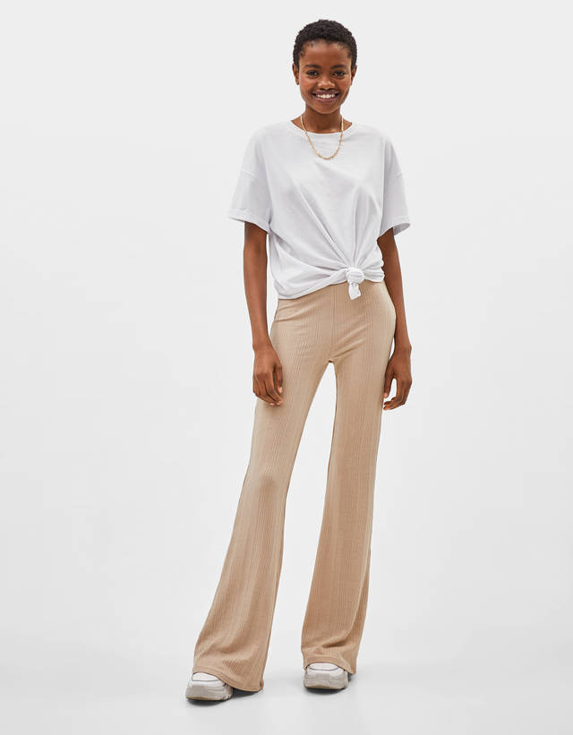 Ribbed flared trousers - null - Bershka 