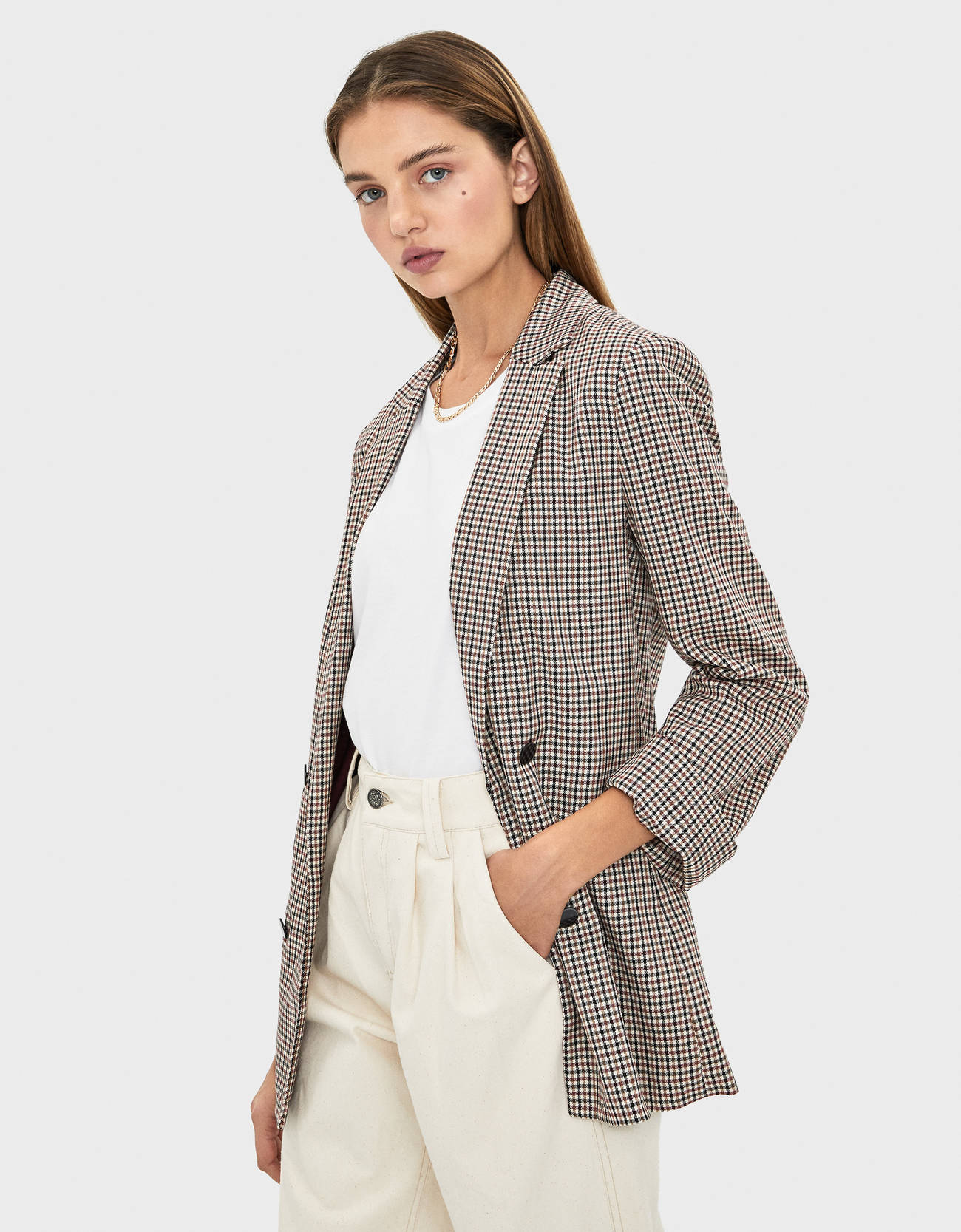 Blazer With Rolled Up 3 4 Sleeves Special Prices Bershka